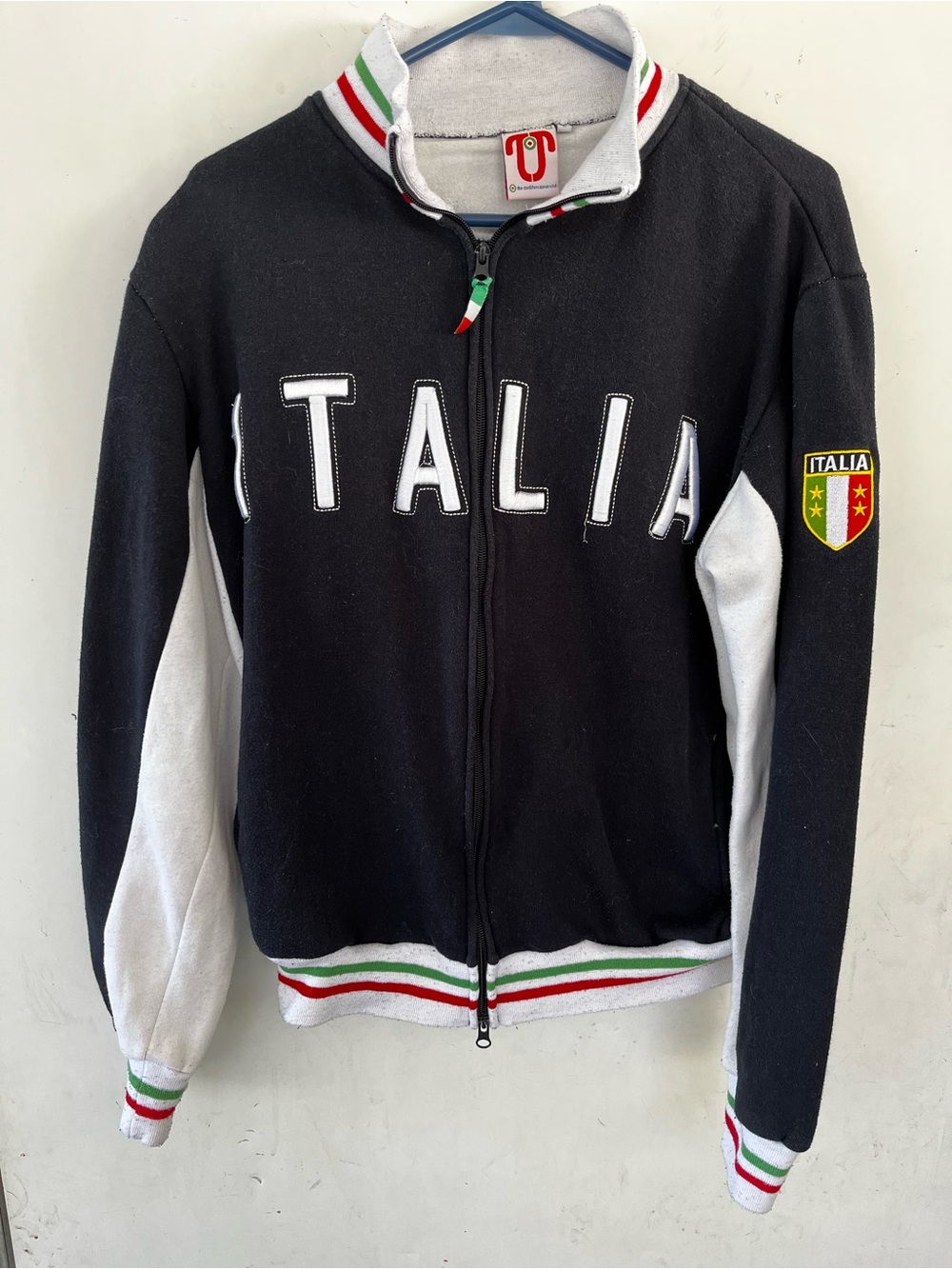 Italia Zip-Up Bomber Jacket - Black & White